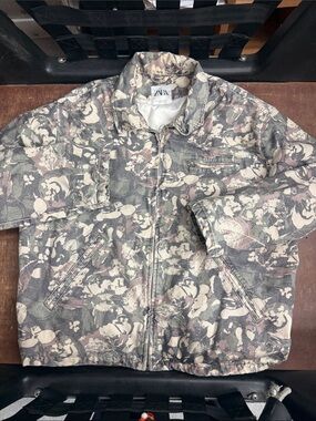 ZARA Floral Camo Zip Jacket - Olive, Beige & Gray